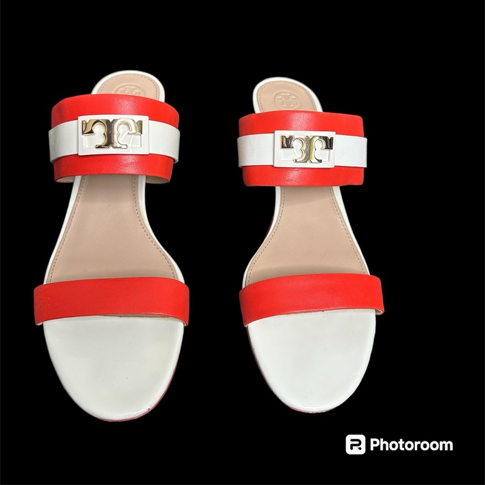 Preloved Tory Burch Dark Coral wedge Sandal size 11